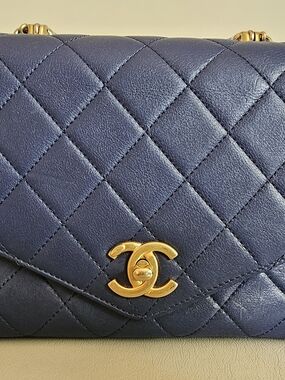 Chanel Quilted Lambskin Flap Bag in Navy with Gold Hardware